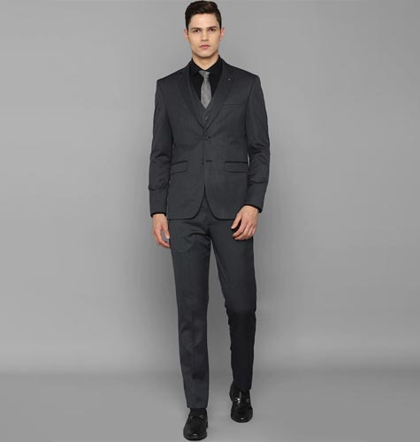 Men Grey Solid Slim-Fit Single-Breasted Three-Piece Formal Suit